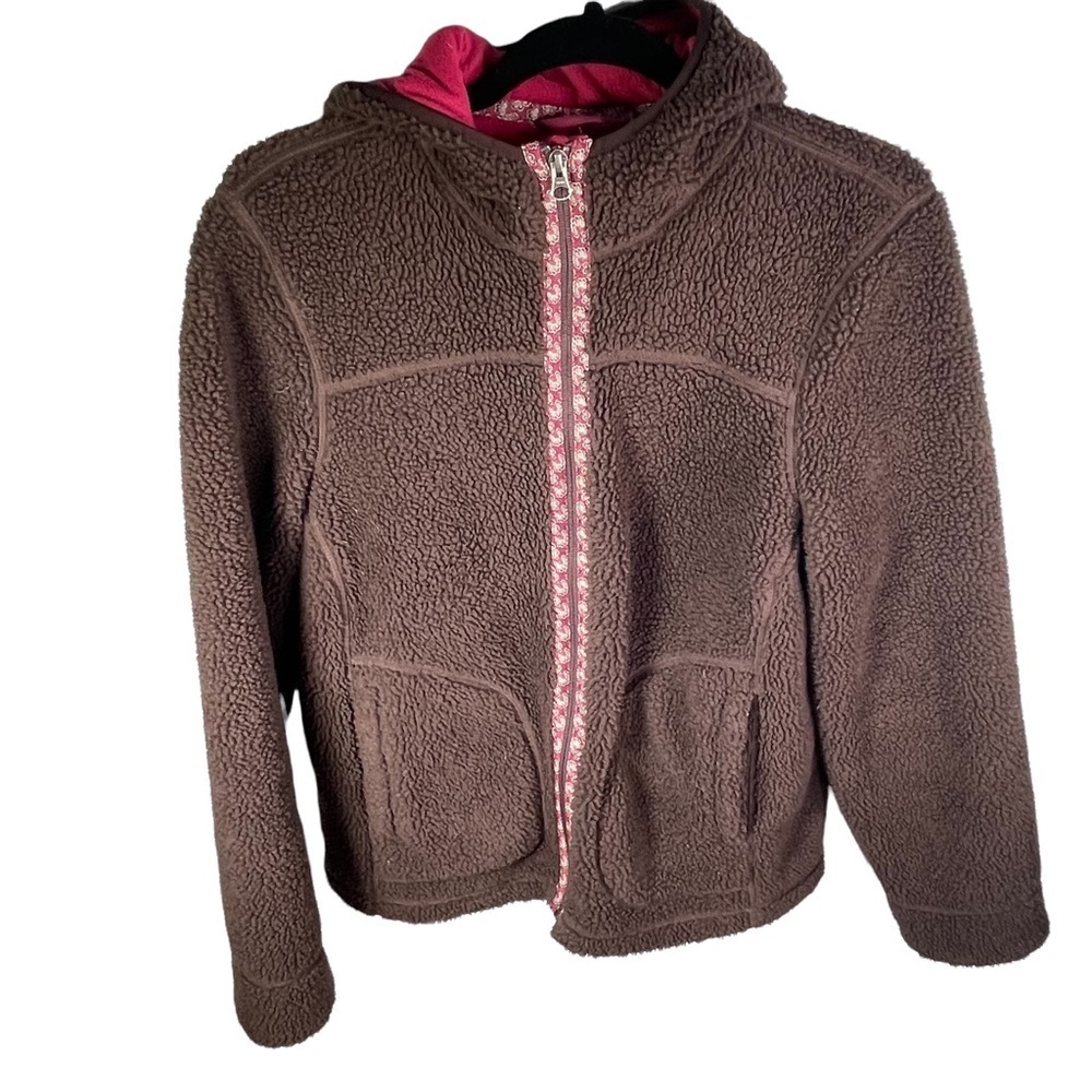 L.L. Bean Brown Fleece Jacket with Pink Trim